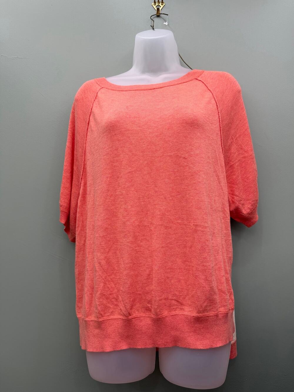 MOTH Anthropologie Coral Mixed Media Top Small Colorblock High Low Hem